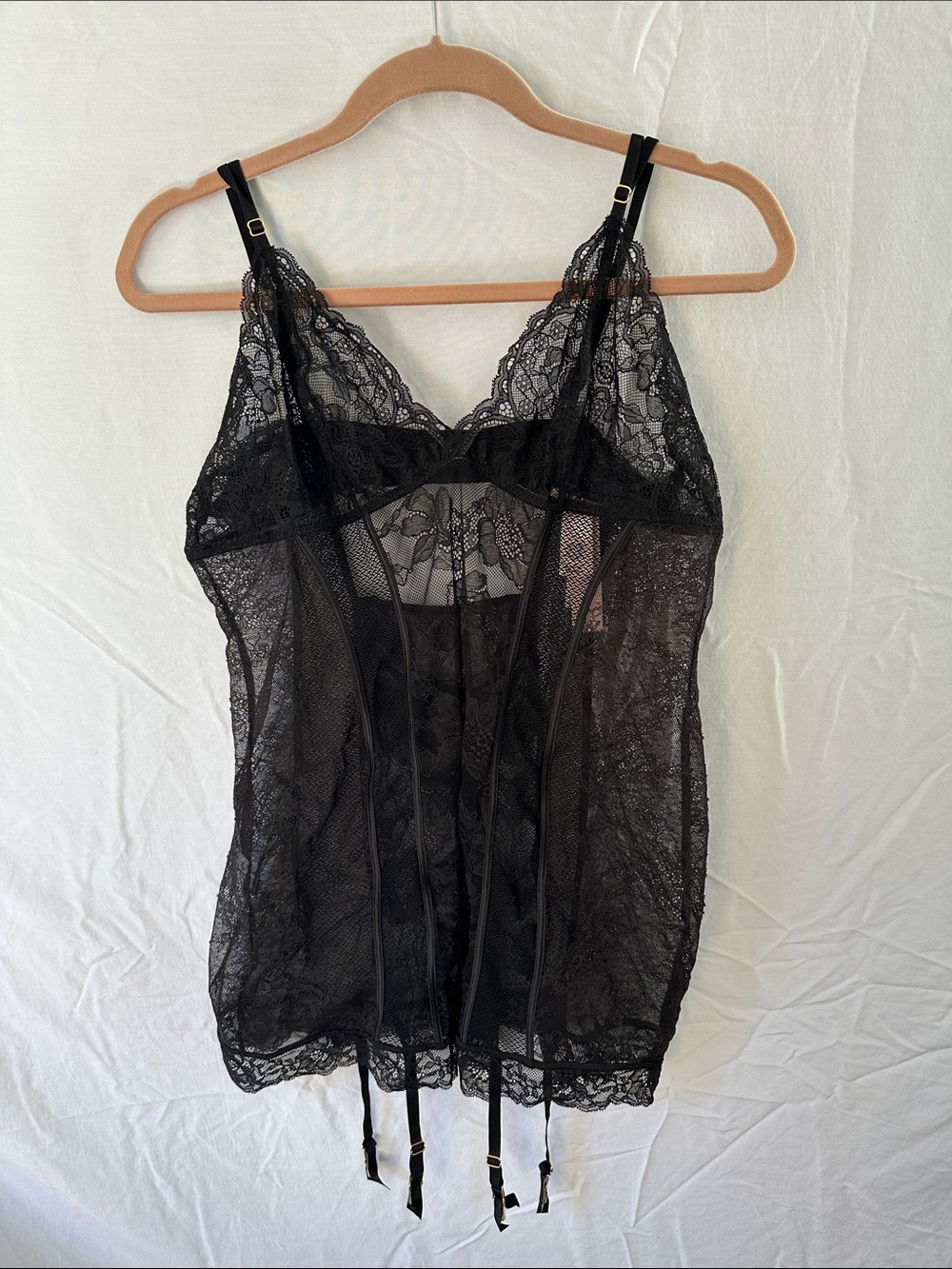 Victoria's Secret Black Lace Chemise with Garter Straps